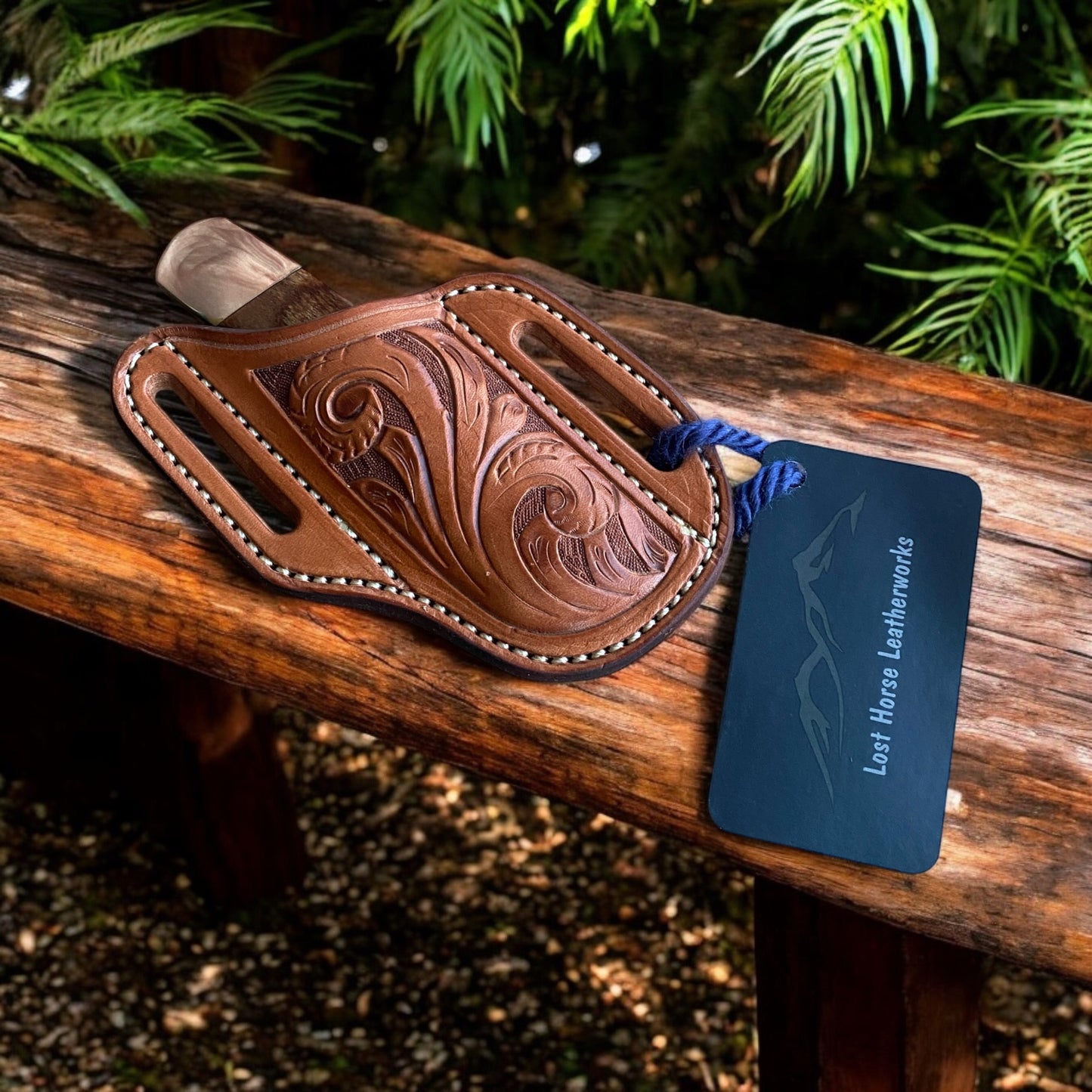 Tooled Pancake Knife Sheath + Knife
